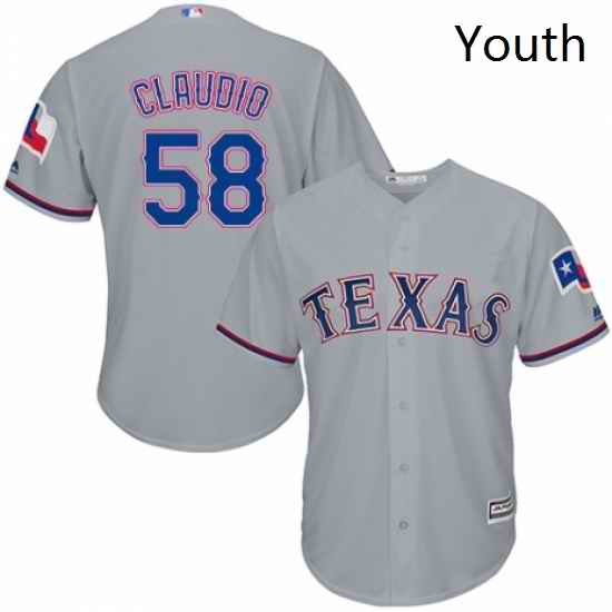 Youth Majestic Texas Rangers 58 Alex Claudio Authentic Grey Road Cool Base MLB Jersey